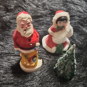 Festive Santa and Angel & Christmas Tree  Figurines. VINTAGE.
